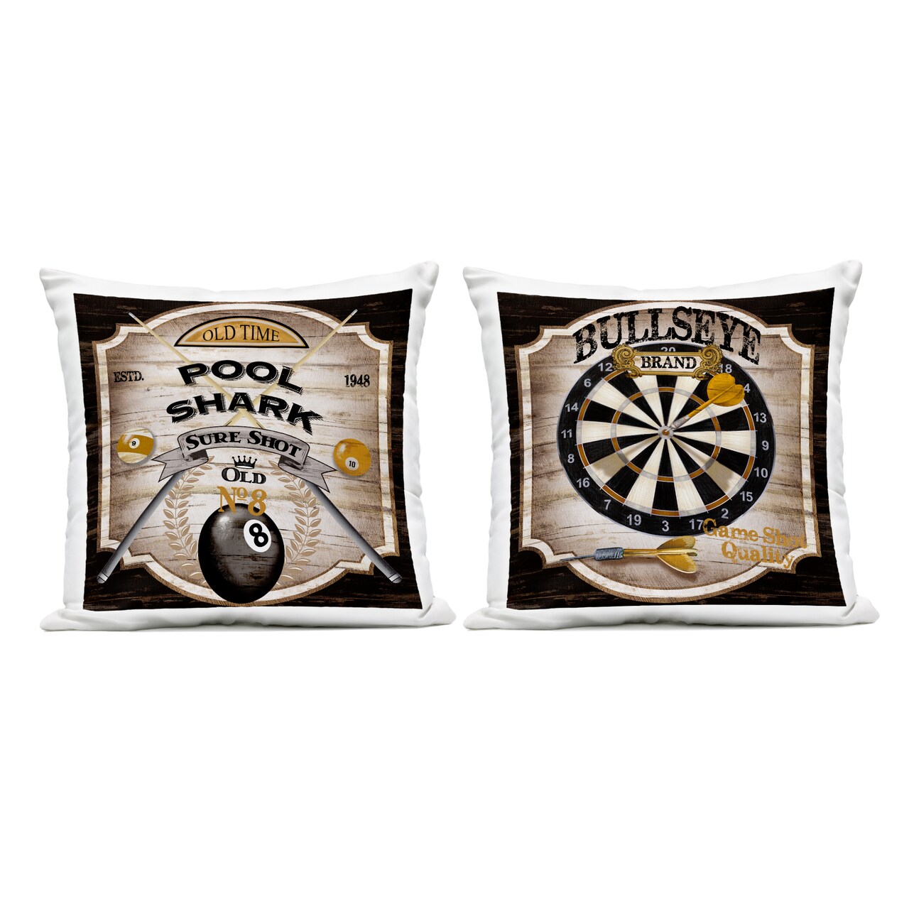 Stupell Industries Pool & Darts Rustic Pub Games 2 Piece Outdoor Printed Pillow Set, design by Conrad Knutsen, 18 x 7 x 18